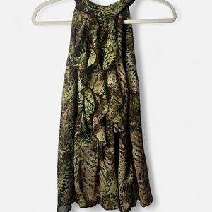 I.N. San Francisco Green and Brown Ruffled Blouse